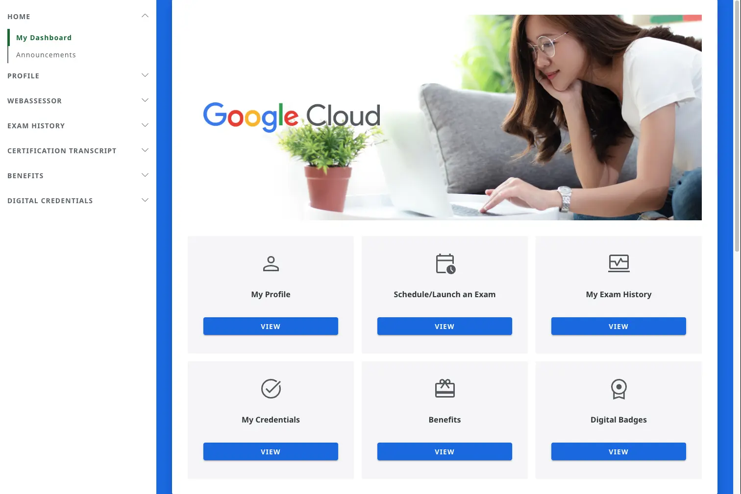 Google CertMetrics dashboard showing exam registration
