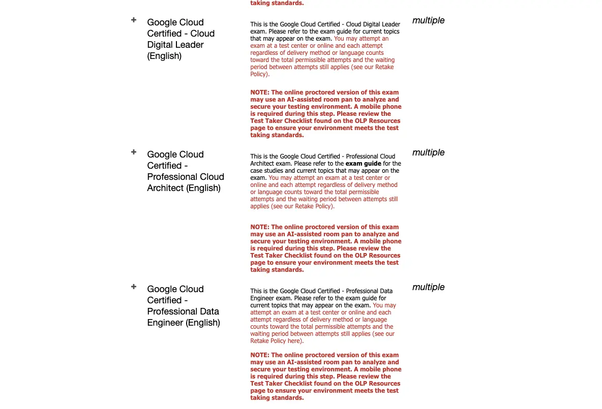 select Google Professional Cloud Architect online proctored exam