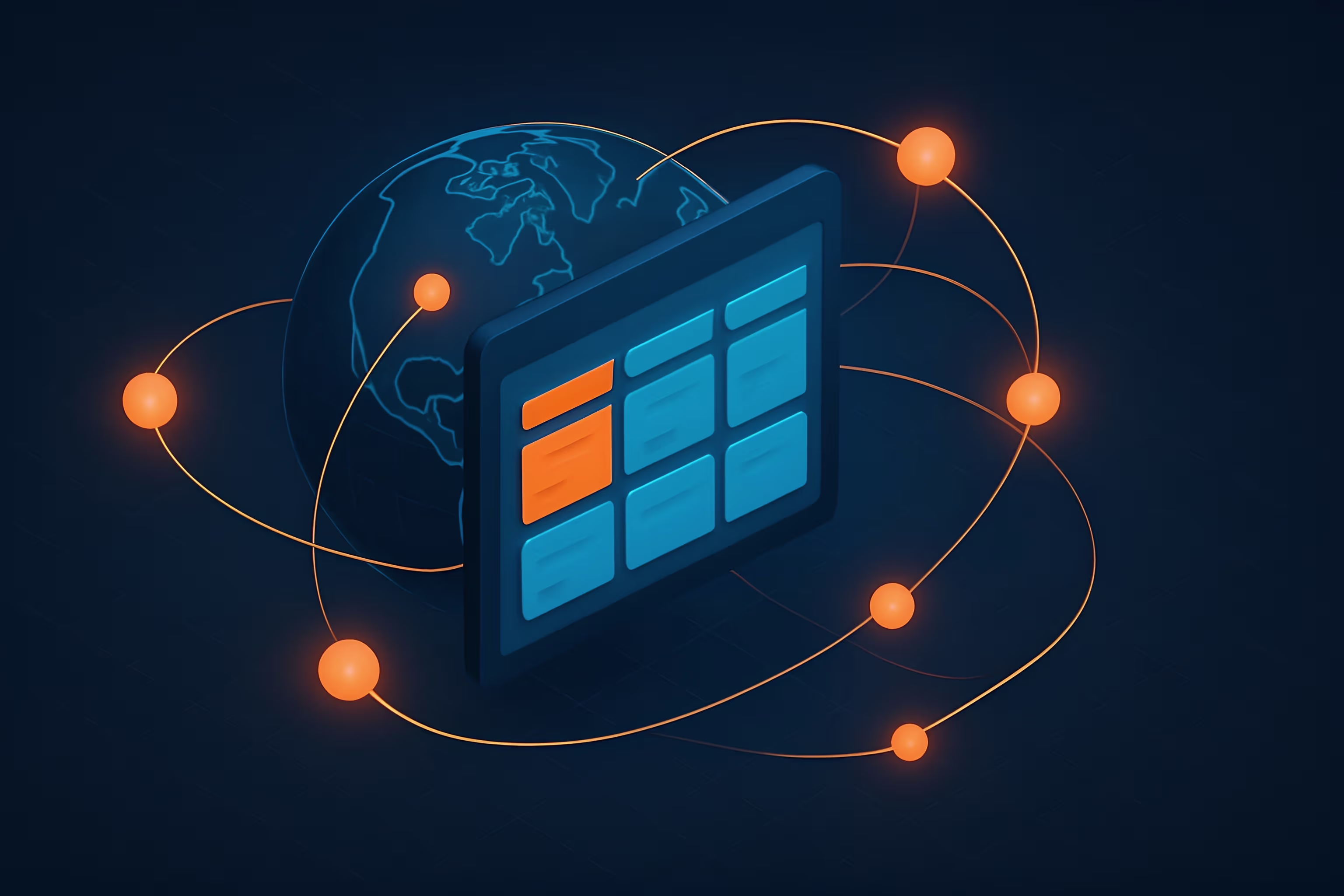 global edge network 3D illustration with glowing nodes