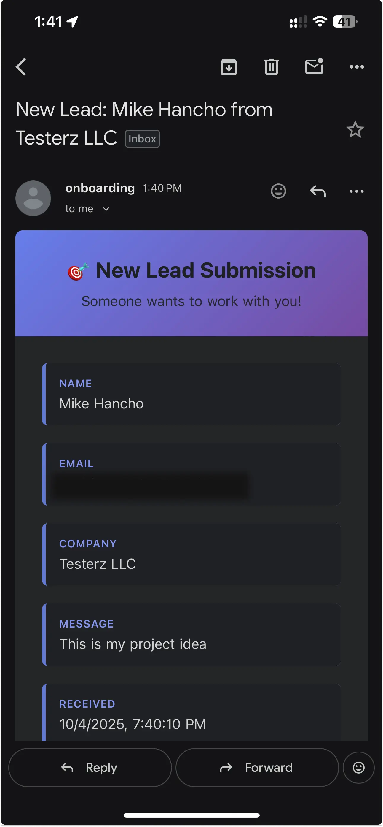 successful email sent to admin from Resend